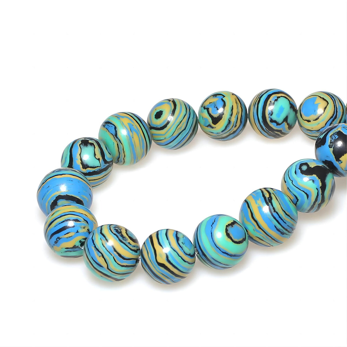 MJDCB Synthesis Colour Malachite Beads Beautiful Fashion Round Stone Beads for DIY Jewelry Making 15" (6mm, Blue- Gold - Black)