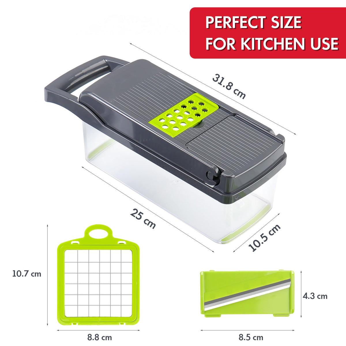 Ourokhome Vegetable Chopper Onion Cutter, 14 in 1 Professional Mandolin Slicer for Kitchen, Multifunctional Food Chopper for Potato, Tomato, Veggie with Strainer Basket, 10 Blades, Gray