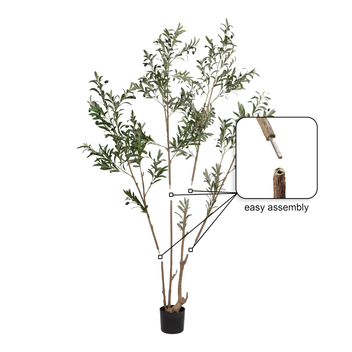 Kate and Laurel Oliveira Faux Olive Tree with Portell Metal Planter Pot, 7 FT, Bronze, Potted Artificial Olive Plant Tree with Realistic Foliage and Added Moss, Fake Plant Living Room Decor