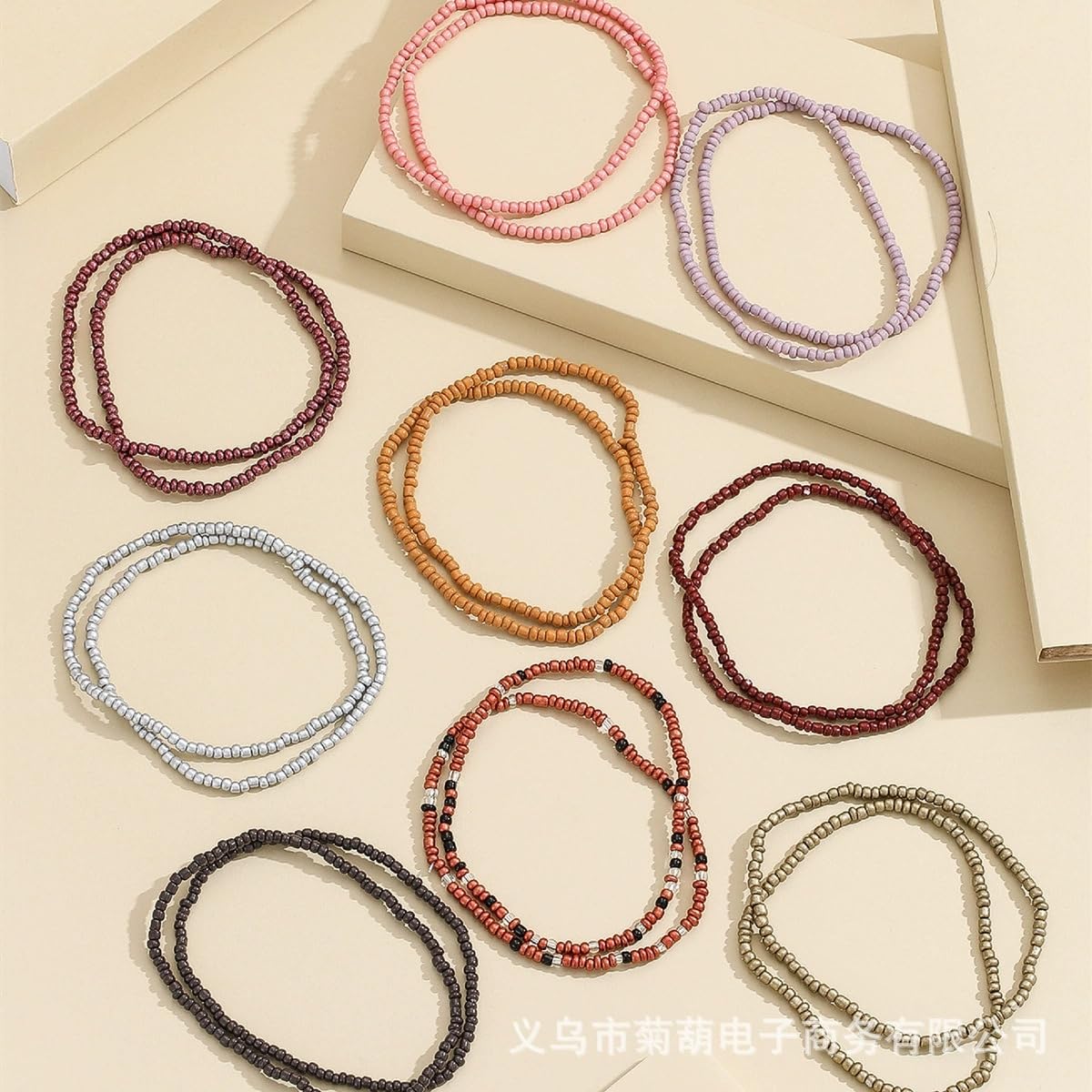 18Pcs Colorful Bohemia Seed Beaded Bracelets Handmade Adjustable Stackable Rainbow Beaded Stretch Bracelet Anket Multilayer Vaction Elastic Bracelet for Women Summer Beach Boho Jewelry Gifts (Color H brown)