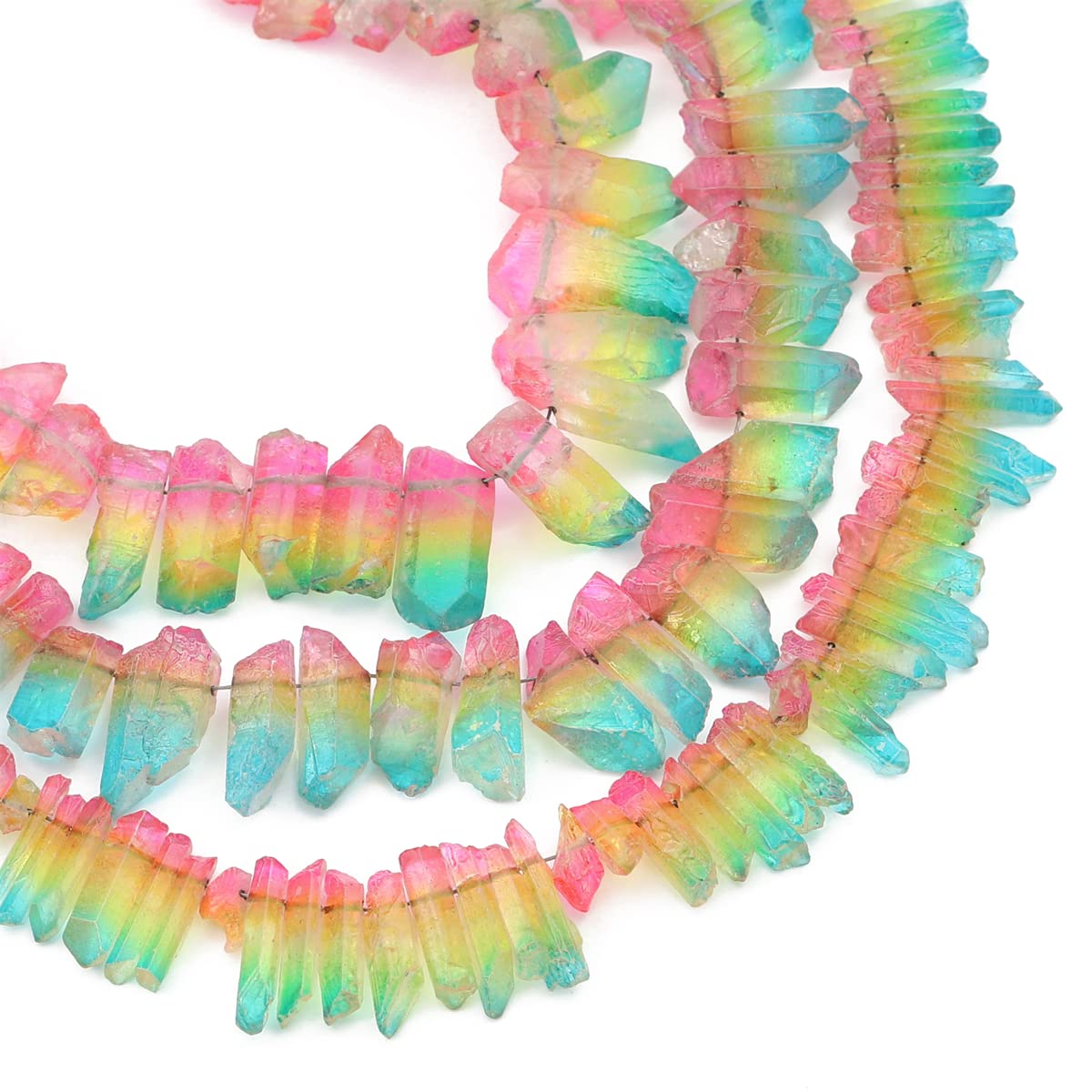 BEADIA Pink/Green Titanium Coated Crystal Quartz Spike Point Stick Beads Rough 1.0"-1.5" for Jewelry Making 15 Inch/Strand