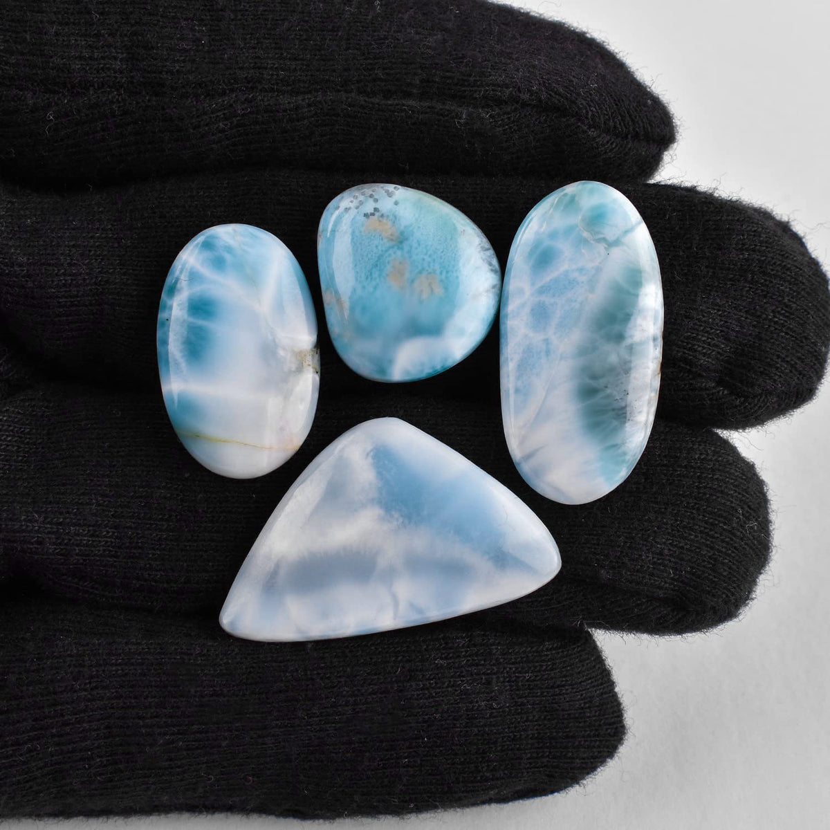 OdrillionGems Sky-Blue Larimar Stone Cabochon, Natural Gemstones, Jewelry Making, Wire Wrapping, Loose Wholesale Supply, DIY Craft, Pectolite Dolphin Stone Pack of 4