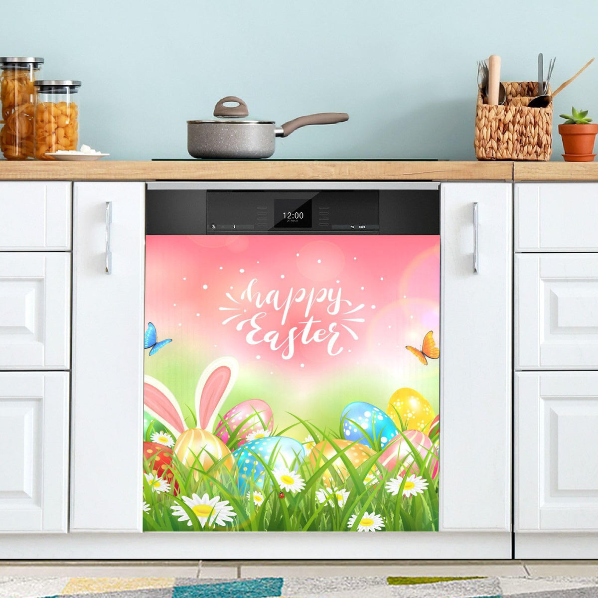 Kigai Easter Eggs Dishwasher Magnet Cover, Reuseable Kitchen Fridge Door Magnet Sticker, Waterproof Refrigerator Microwave Magnet Cover Hoilday Party Decor, 23 x 26 Inch