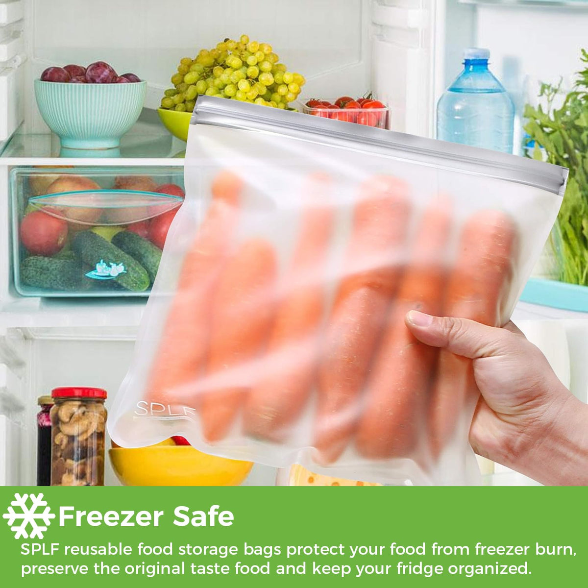 SPLF 6 Pack Reusable Gallon Freezer Bags Dishwasher Safe, BPA FREE Reusable Food Storage Bags, Extra Thick Leakproof Silicone Free 1 Gallon Bags for Marinate Meat, Cereal, Sandwich, Snack, Travel Item