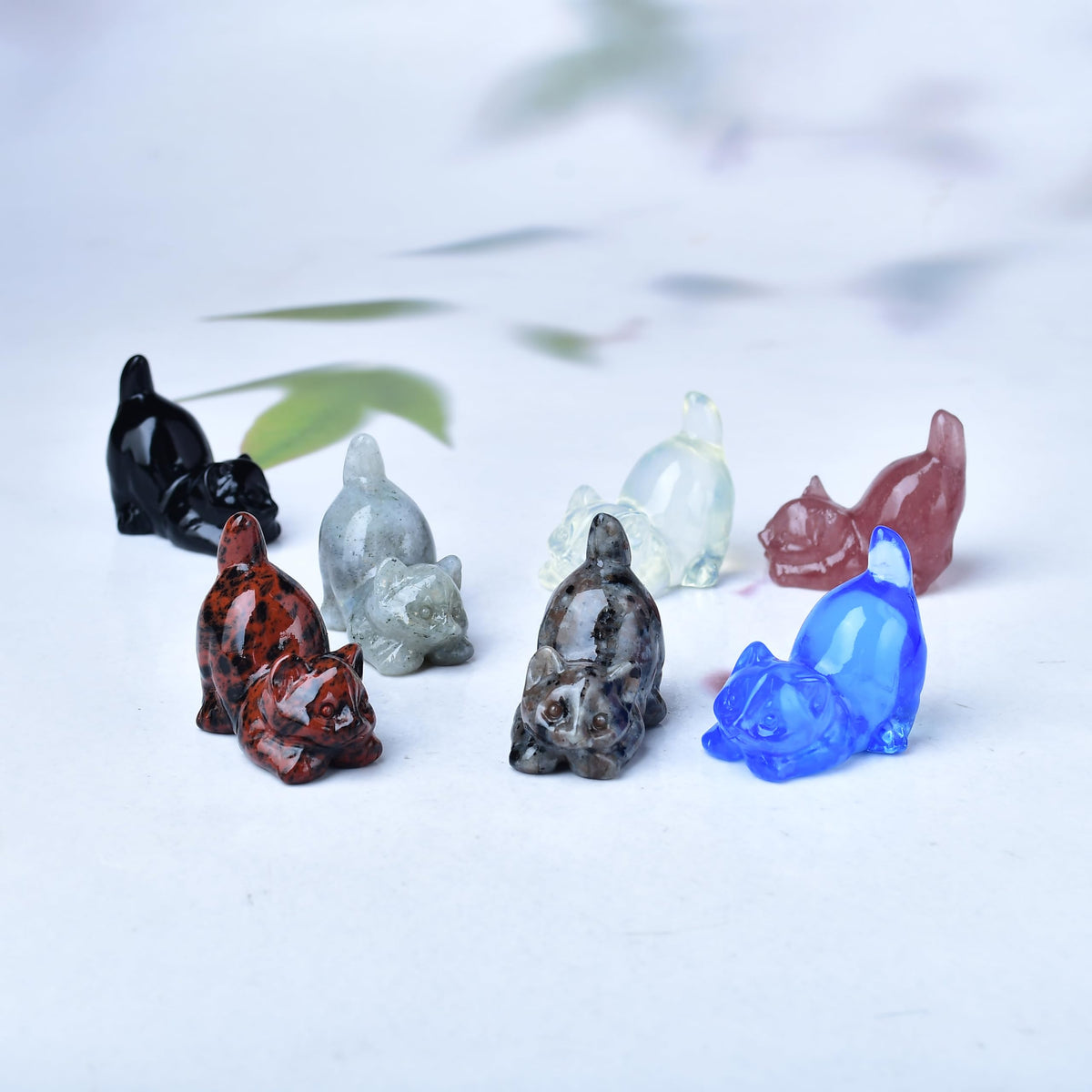 DZJXBZhu Opal Cat Crystal Statue Healing Crystal Reiki Meditation Pocket Gem Guardian Sculpture Home Study Table Desk Decor Collection Gift for Loved Ones