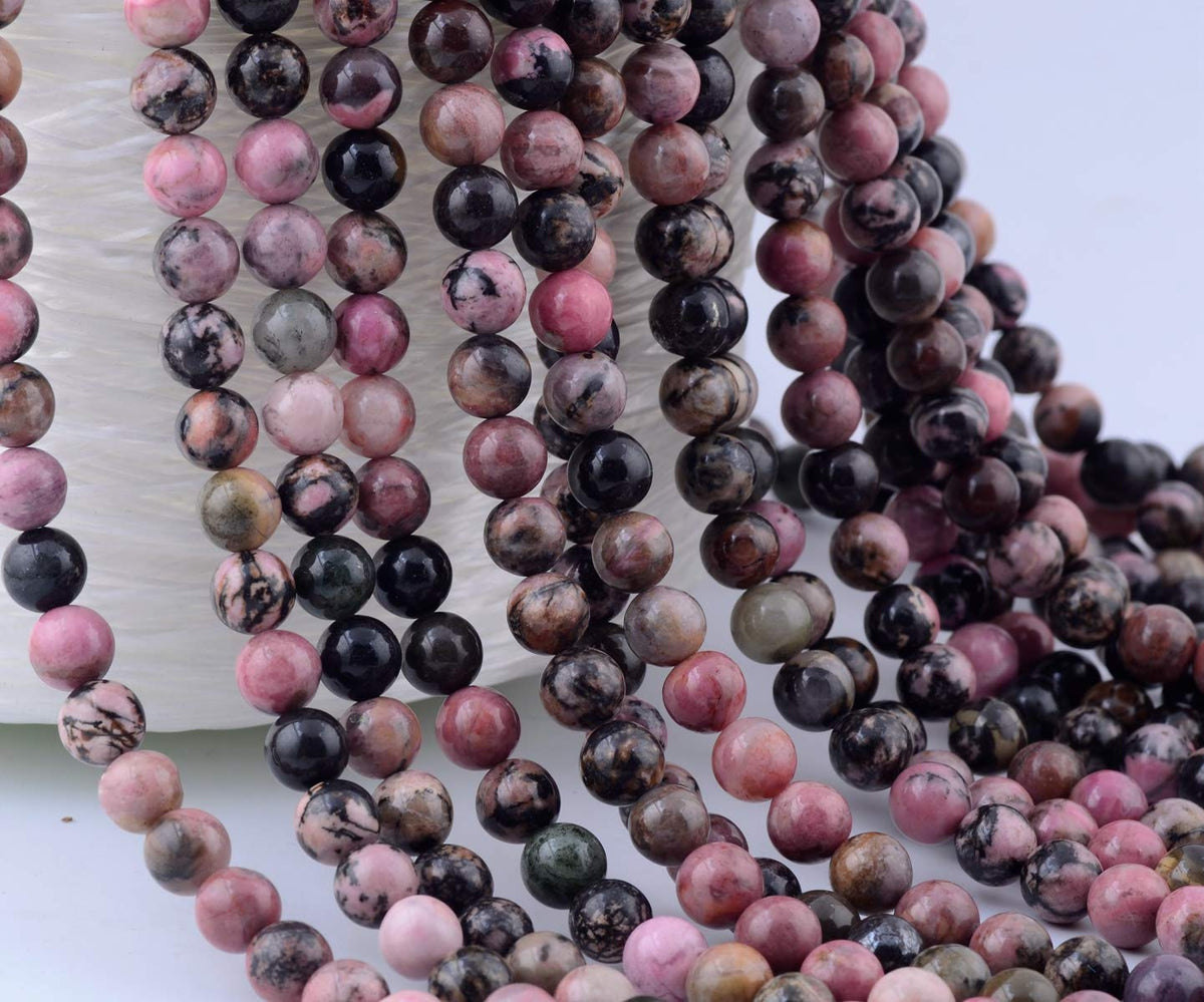 Natural Stone Beads 100pcs 10mm Black Stripe Rhodonite Round Real Stone Beading Loose Gemstone Hole 1mm DIY Charm Beads for Bracelet Necklace Earrings Jewelry Making (Black Stripe Rhodochrosite, 10mm)