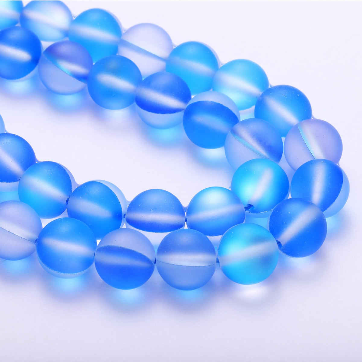 uxcell Matte Crystal Glass Beads 8mm Synthetic Frosted Shining Semi-Precious Round Loose Beads Synthetic Moonstone for Jewelry Making DIY Bracelet, Blue