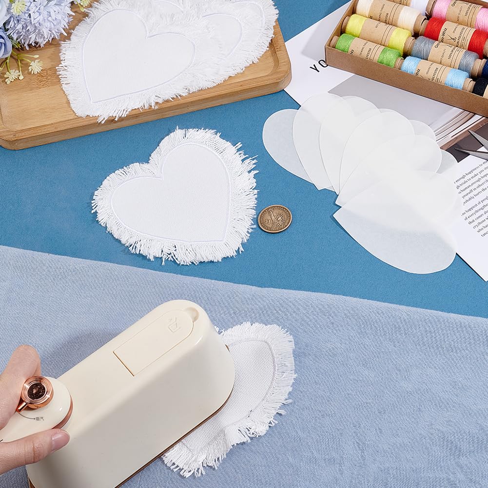 PH PandaHall Sublimation Patches, 6pcs Heart Iron on Blank Patches Embroidery Fabric Patch Repair Sublimation Patch for Hats Caps Backpack Shoes Jeans Uniforms Clothes DIY Craft, White, 3.74x3.54 inch