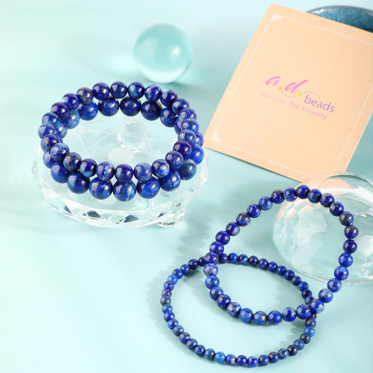 AD Beads 10mm Handmade Lapis Elastic Bracelet – Natural Gemstone for Profession Success – Meditation, Yoga, Healing and Energy Gift for Men Women