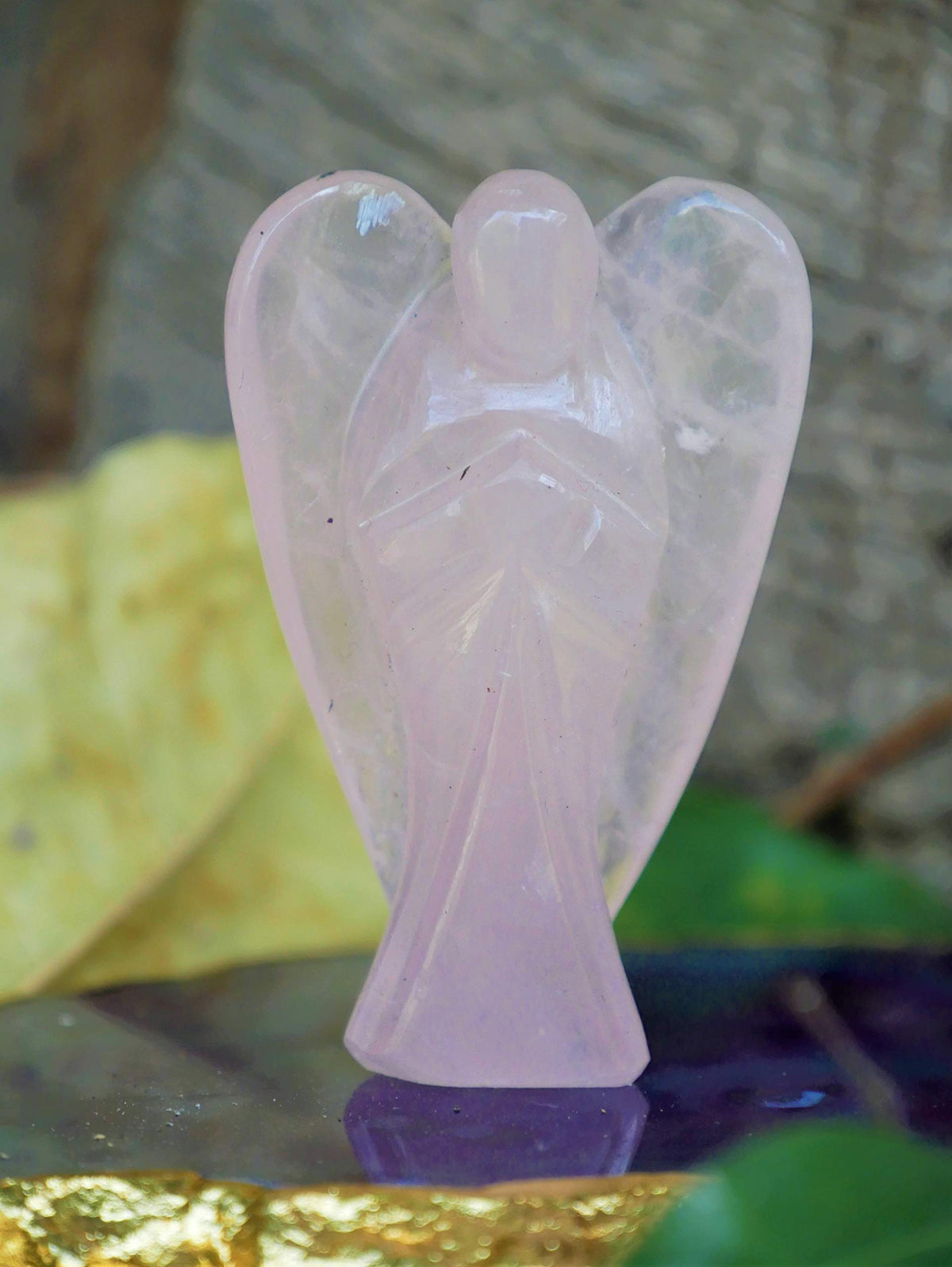 Crocon Rose Quartz Gemstone Guardian Angel Healing Figurine, Hand Carved Pocket Angel - Crystals for Positive Energy, Handmade Mini Statue for Love, Peace & Healing, Natural Gemstone Healing Figurine