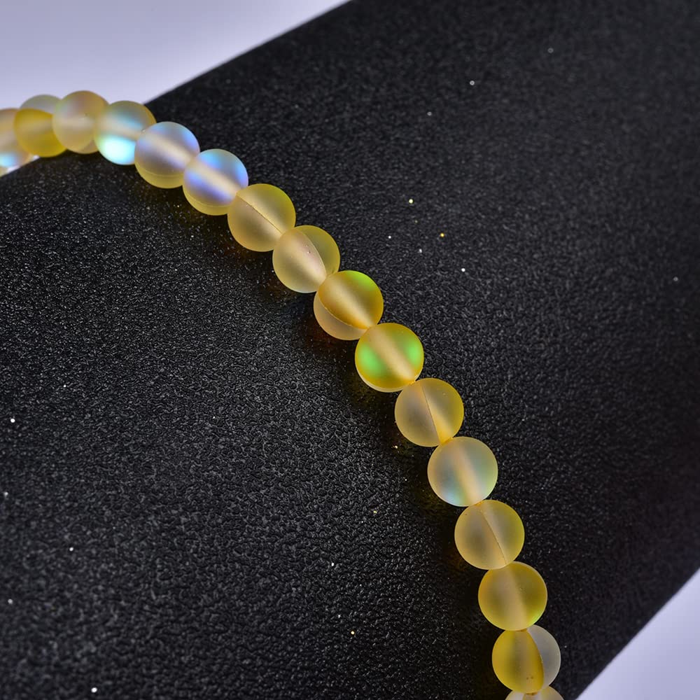 Asingeloo 60PCS 6mm Natural Yellow Mystic Aura Quartz Gemstone Frosted Matte Titanium Round Loose Spacer Beads 15 inch Full Strand Crystal Healing Power Quartz