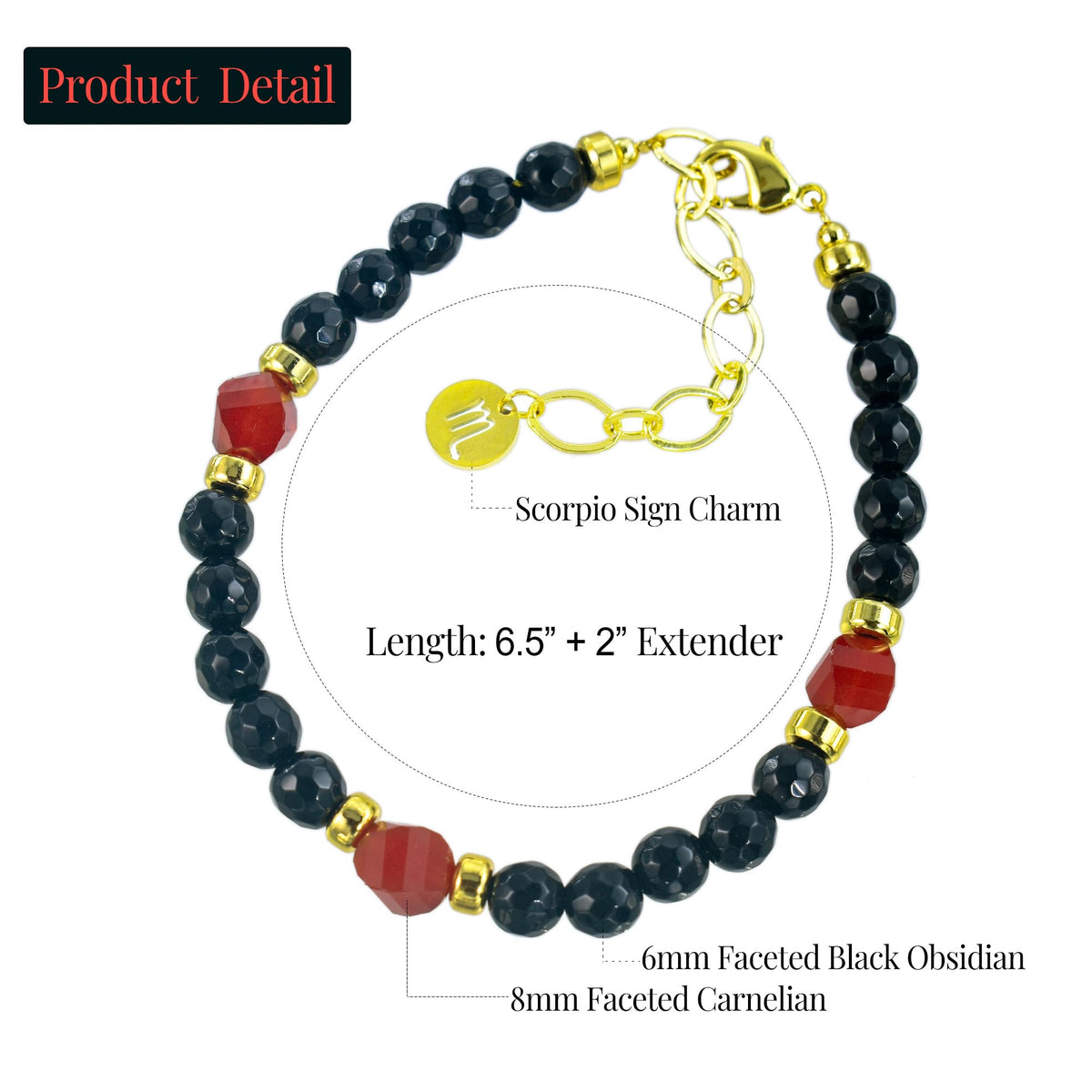 Scorpio Zodiac Bracelet Black Obsidian Carnelian Crystal Healing Small Beaded Bracelets Dainty Bracelets Adjustable Astrology Bracelet Gift for Women