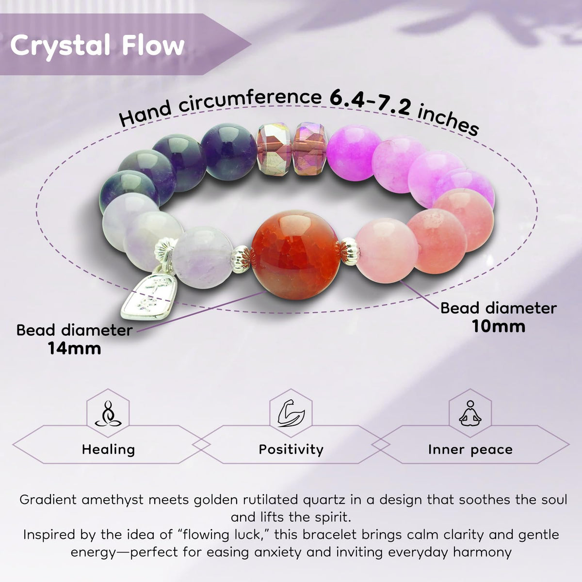 CNYTPE Healing Crystal Bracelet for Women – Amethyst Feng Shui Beaded Bracelet for Anxiety Relief, Spiritual Energy, Zodiac Protection, Chinese Style Lucky Gift (Amethyst Style)