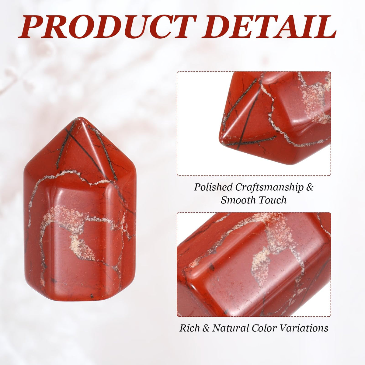 MECCANIXITY Crystals Wands Red Stone Hexagonal Faceted Single Points Towers Pocket Polished Stone Bulk for Energy Chakra Meditation Crystal Healing, 15 x 25mm (Deep Red),5Pcs