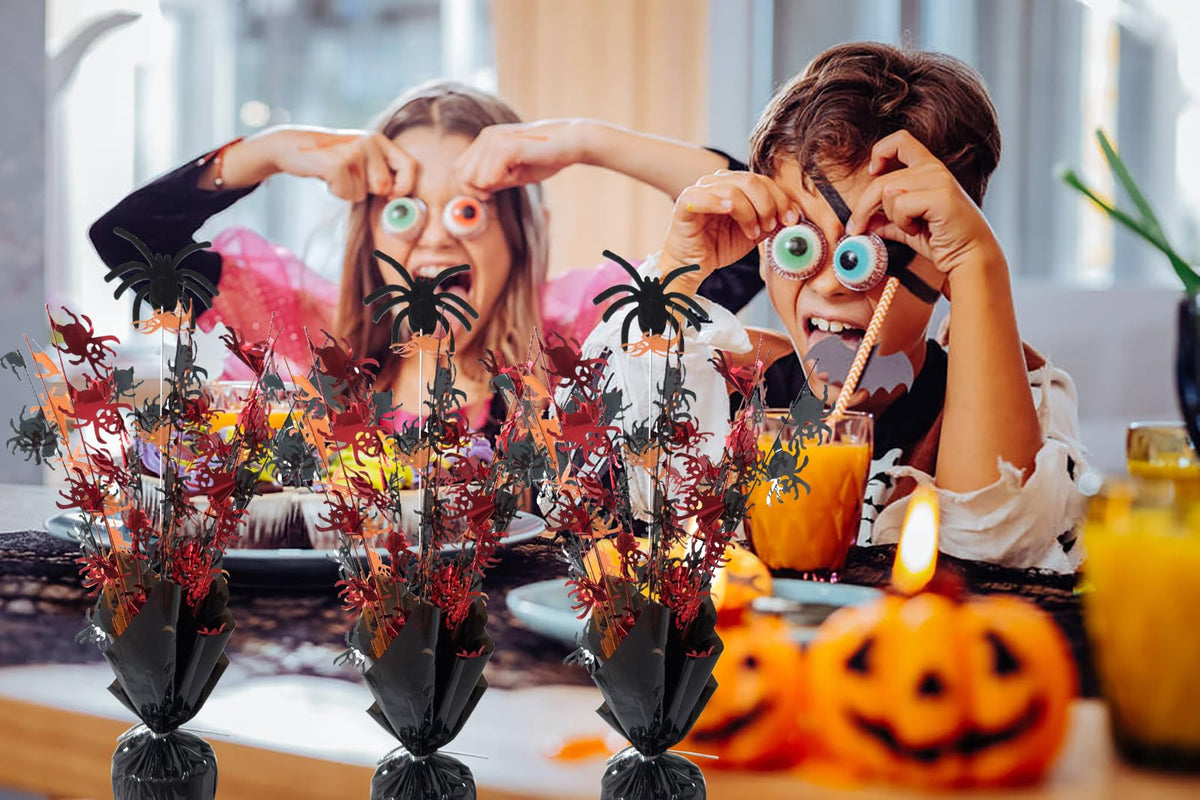 FUBININA 6 Pack Halloween Table Decoration Party Centerpieces Spider Gleam 'N Metallic Foil Spray Glitter Halloween Centerpiece Table Centerpieces Decor for Birthday Party Supplies, Black Orange Red
