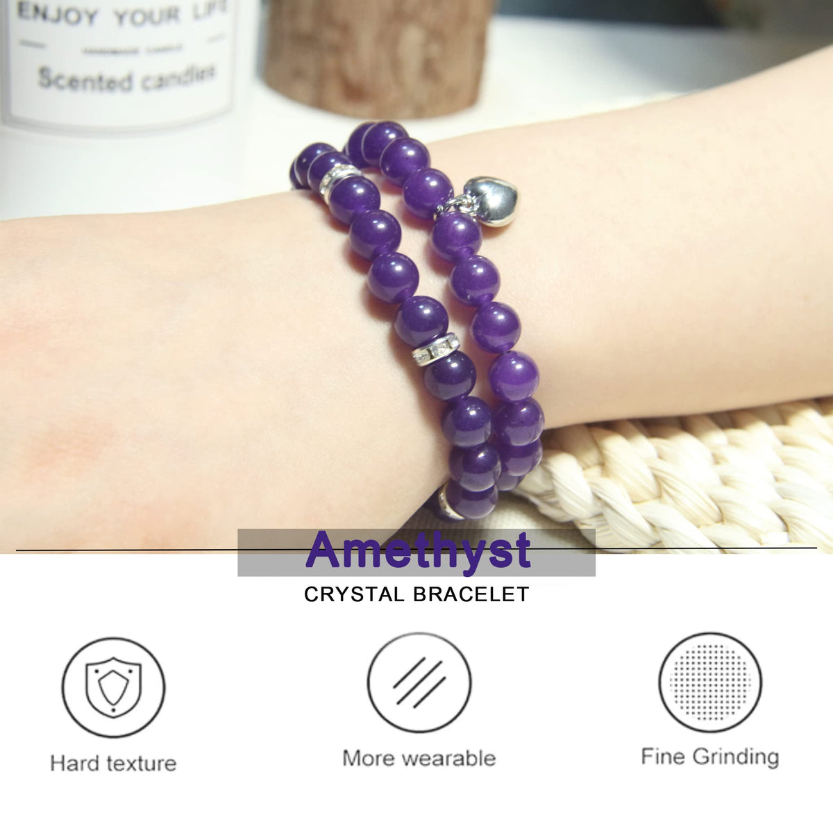 GDLKPYHS Healing Bracelets for Women - Amethyst Bracelet - Healing Prayers Crystal Bracelet, 8mm Natural Stone Stress Relief Yoga Beads Get Well Soon Gifts