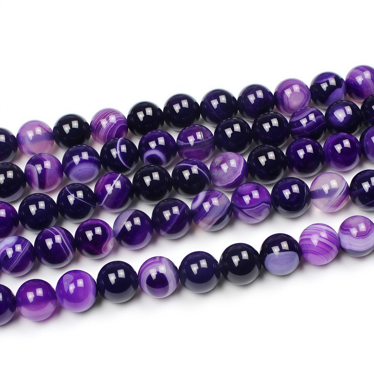 MJDCB Natural Stone Beads Purple Striped Agate Round Loose Beads for Jewelry Making DIY Bracelet Necklace (4mm)