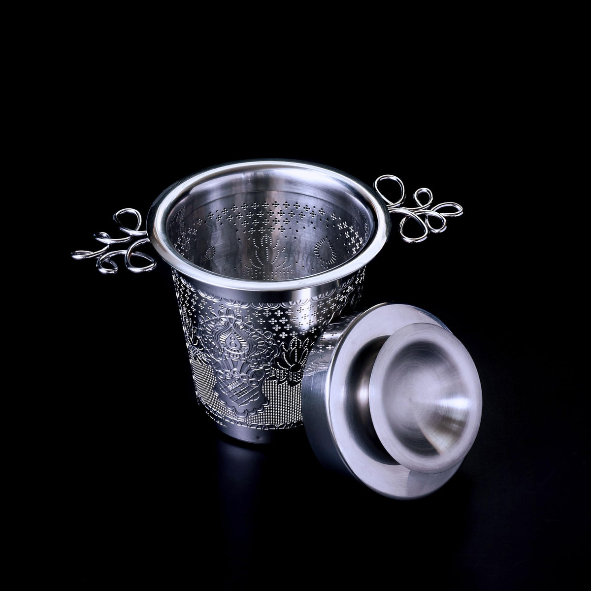 Premium Stainless Steel Tea Infuser Basket Gift Set - Gold Plated Loose Leaf Tea Steeper with Floral Engraved Lid, Stand & Fine Mesh Filter | Best Tea Strainer for Tea Lover