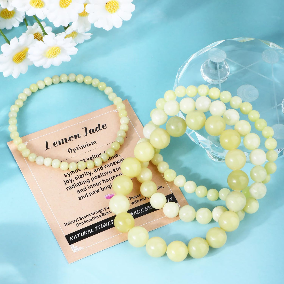 AD Beads 4mm Handmade Lemon Jade Elastic Bracelet – Natural Gemstone for optimism – Meditation, Yoga, Healing and Energy Gift for Men Women