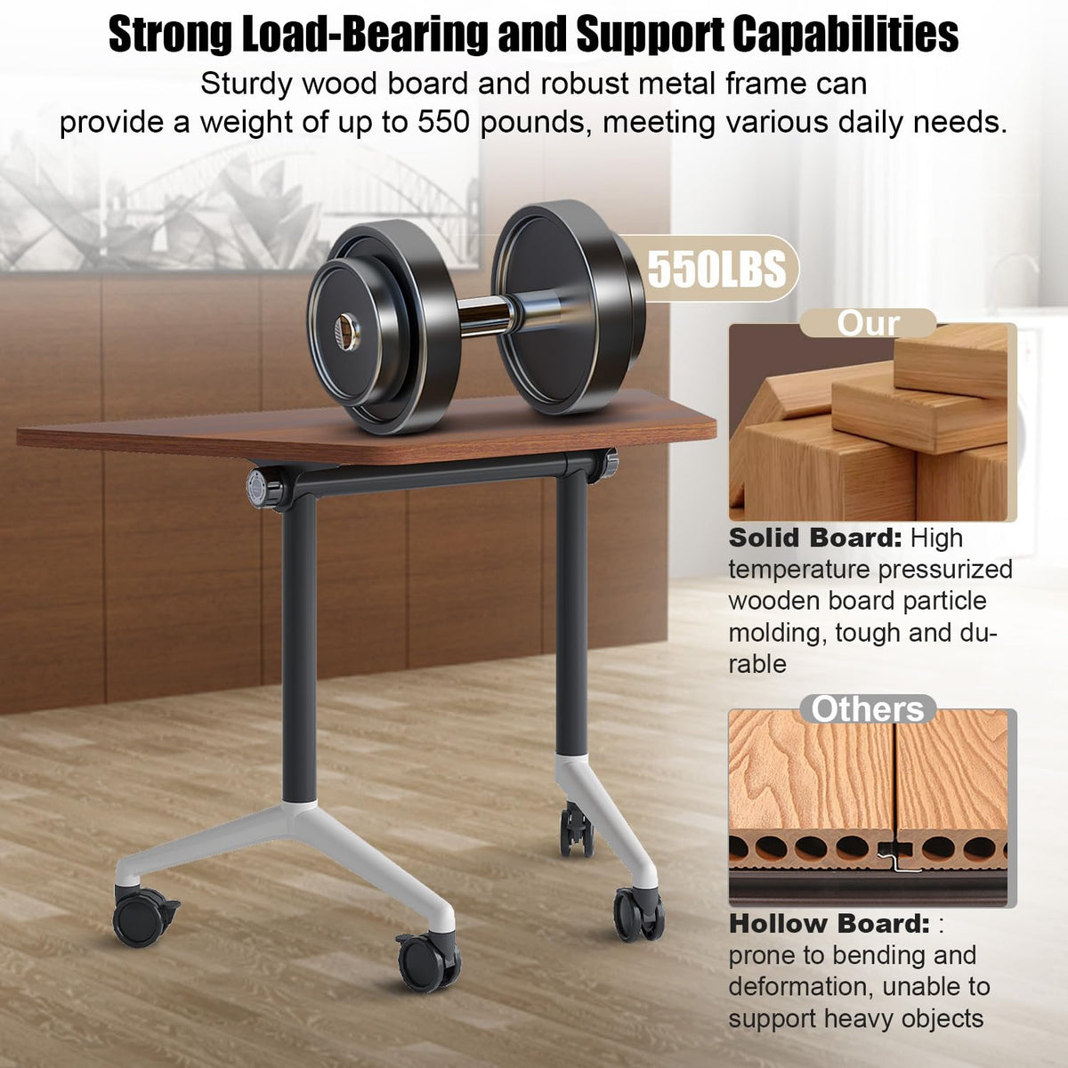 Modern Conference Table,47.2 Inch Meeting Seminar Table,Folding Conference Room Tables with Caster Wheels,Sturdy Mobile Training Table Business Boardroom Tables for 2-10 People,Support 550lbs (6pack)