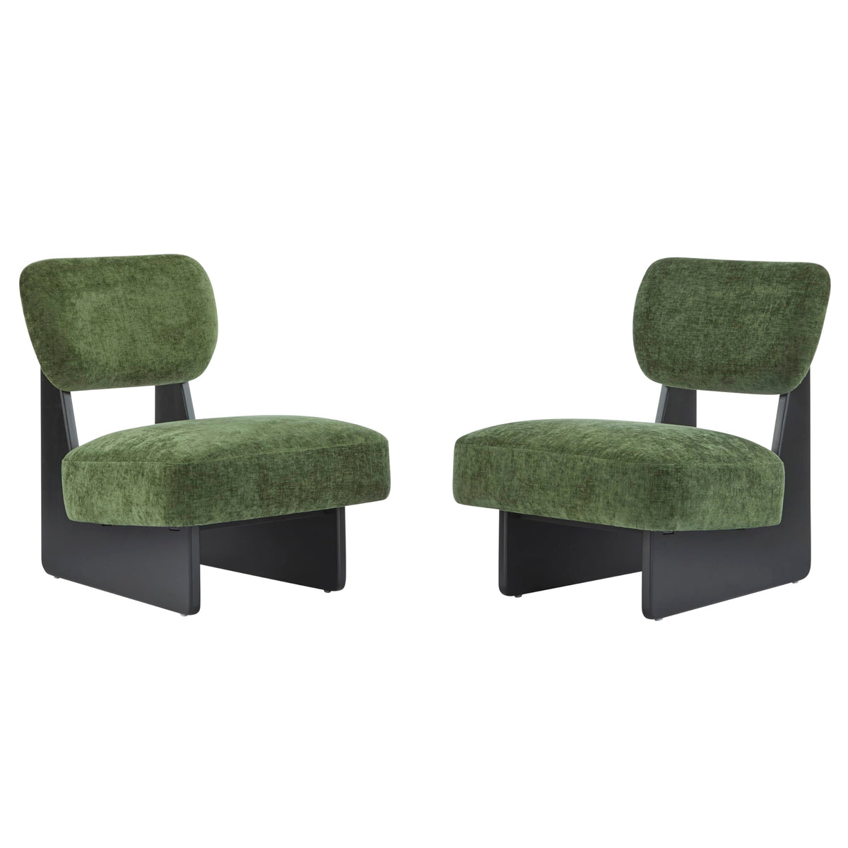 Christopher Knight Home Mores Low Profile Accent Chair Set of 2, Modern Living Room Armless Lounge Chair, Fabric Comfy Reading Chair for Bedroom, Wooden Frame and Thick Padded Seat, Black+Green