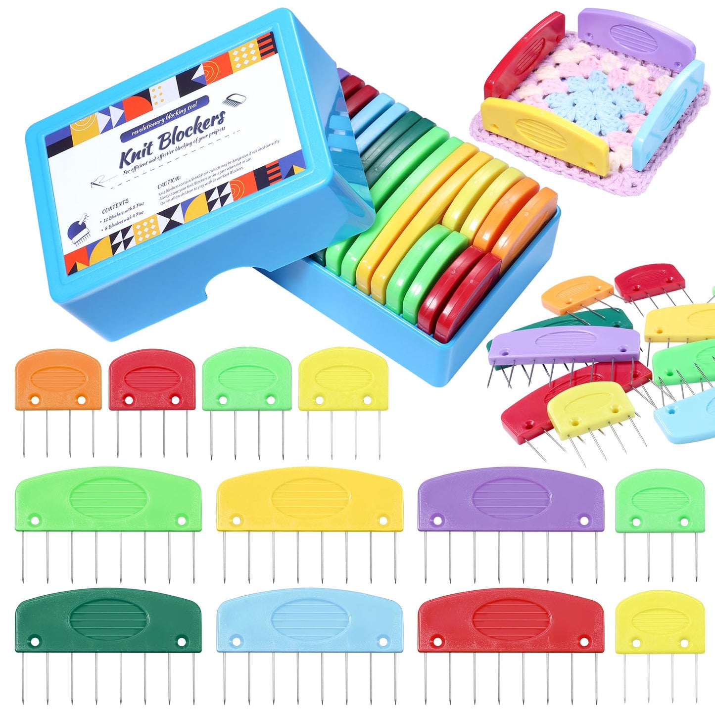 AnoleAir 20 Pcs Knit Blocker Pins Combs, Color Knit Blockers Combs for Blocking, Rainbow Knitting Blockers Pins for Blocking Mats Knitting Pins Kit Knitting Tools, Multi Colors