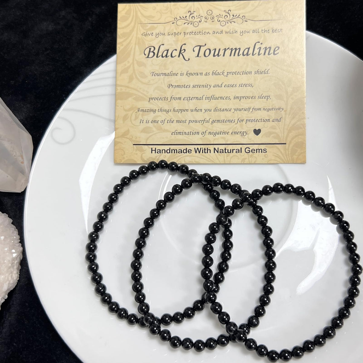 CHCCOYE 4mm Natural Healing Gemstone Bracelet Handmade Yoga Stretch Elastic Bracelet Stress Relief Crystal Jewelry for Men and Women (4mm Black Tourmaline)