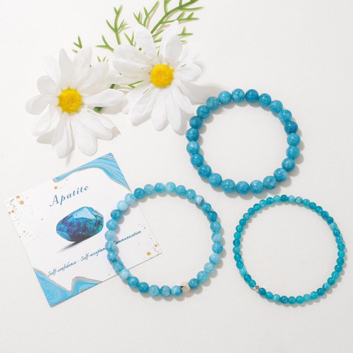 Raicegs 4MM Apatite Beaded Bracelets Healing Crystal Bracelet for Women Men Natural Stone Handmade Stretch Bracelet Reiki Spiritual Jewelry