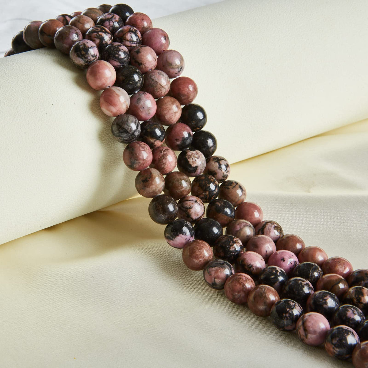 35pcs 10mm Pink Black Rhodochrosite Beads Natural Gemstone Beads Round Loose Beads for Jewelry Making
