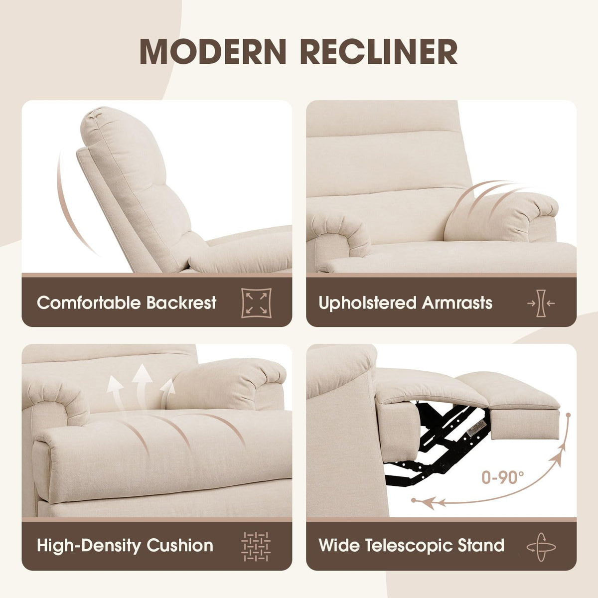 Divanus Large Glider Rocker Recliner,Beige Swivel Rocking Recliner Chair,Reclining Sofa Rocking Chair Nursery,23 Inches Deep Seat & 27 inches High Back,for Living Room, Bed Room‎ (Beige)