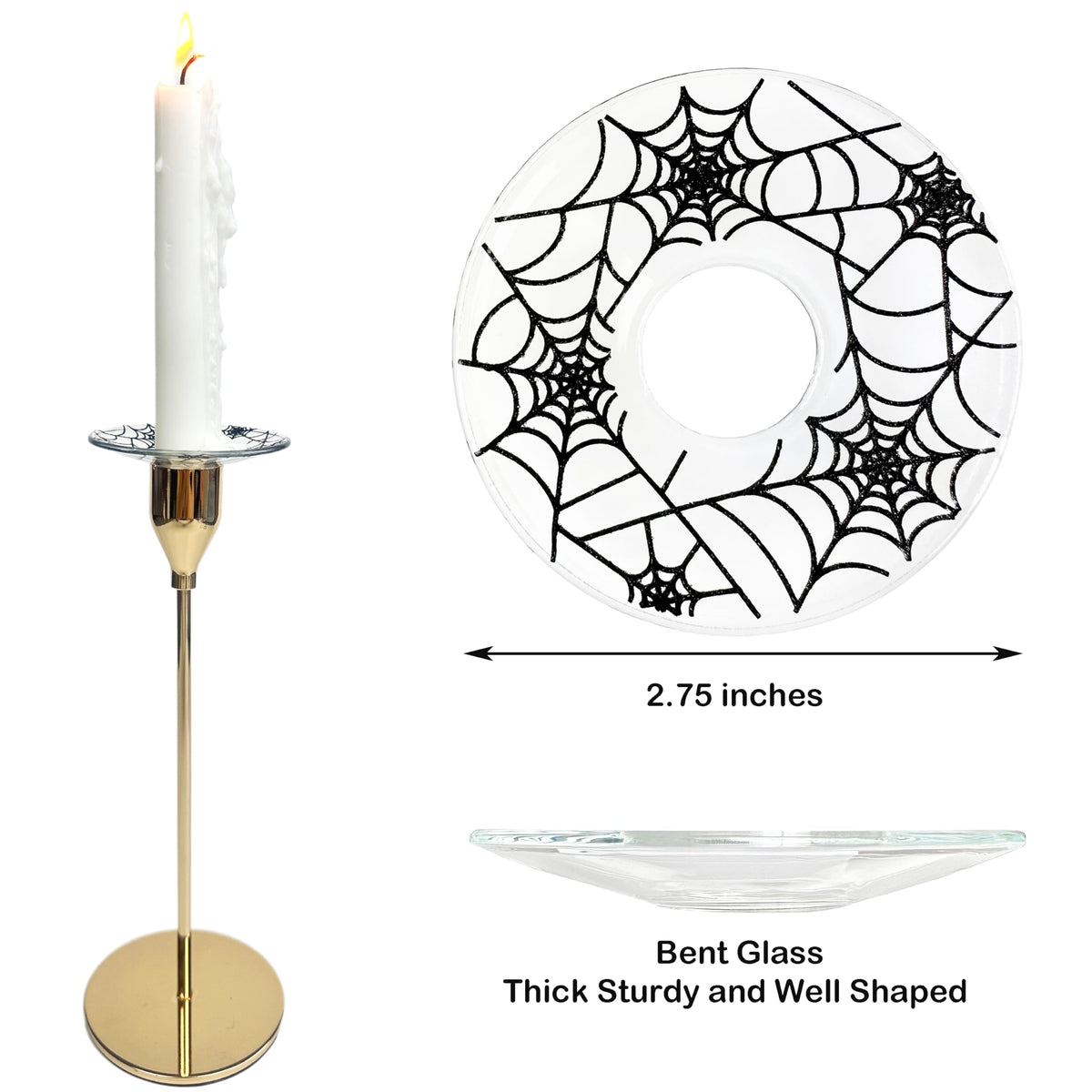 VGEUNA 4 Pieces Patterned Glass Bobeches for Candlestick Holder, Halloween Spider Web Design, Candle Drip Protector Guard, Wax Catcher Ring Accessories (Spider Web)
