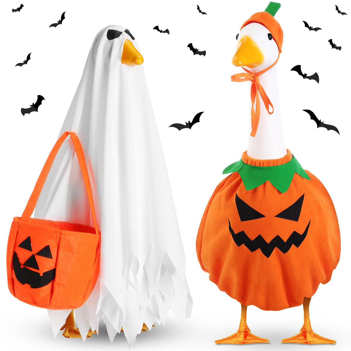 Silicherry 2 Set Halloween Goose Outfit Lawn Porch Goose Cloths Plastic Clothing Fall Halloween Outfit for 23 Inches Outdoor Patio Yard Lawn Art Decoration