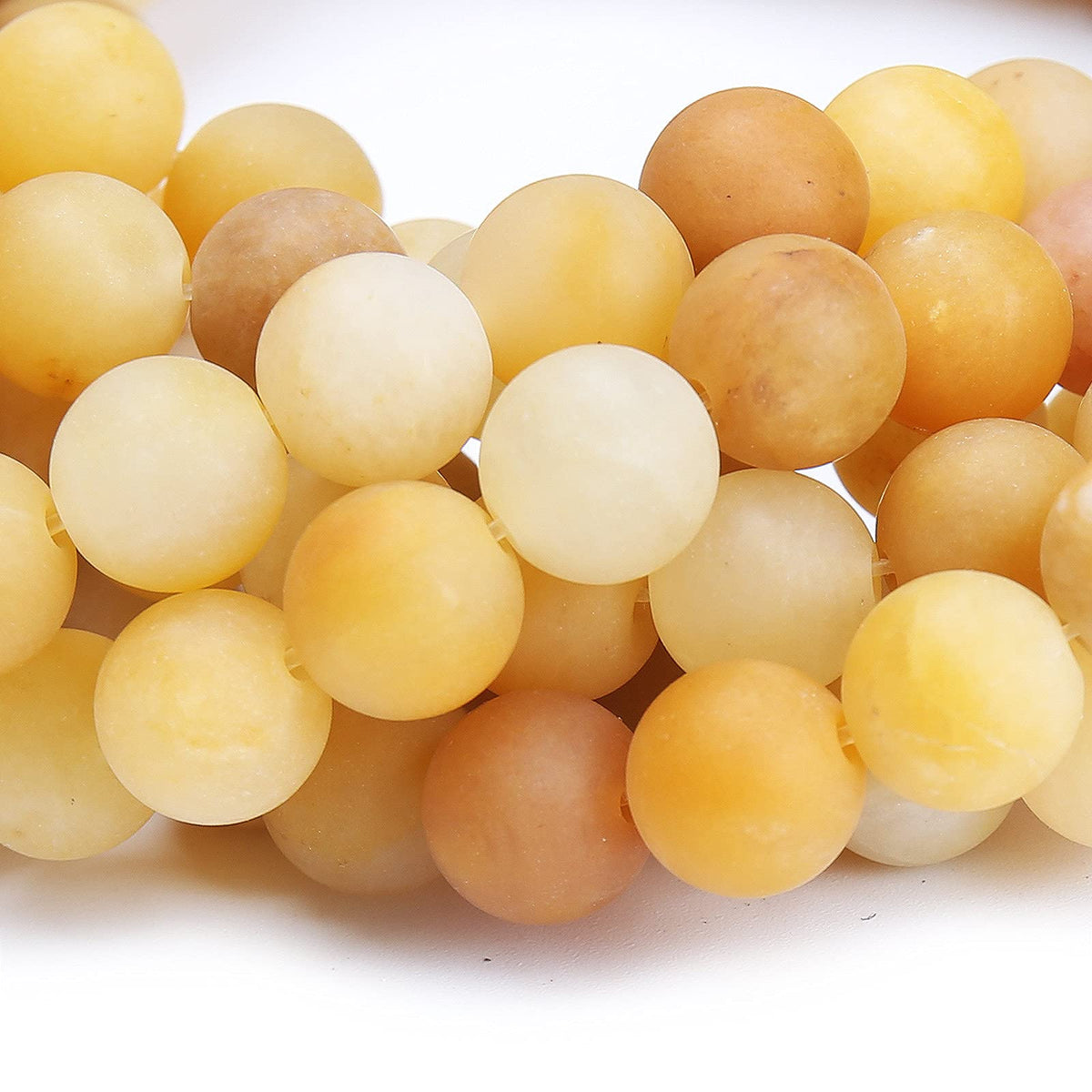 Natural Matte Yellow Jade Beads, 8MM Round Frosted Unpolished Loose Gemstone Beads for Bracelet Necklace Jewelry Making, Energy Stone Healing Power with Stretch Beading Cord