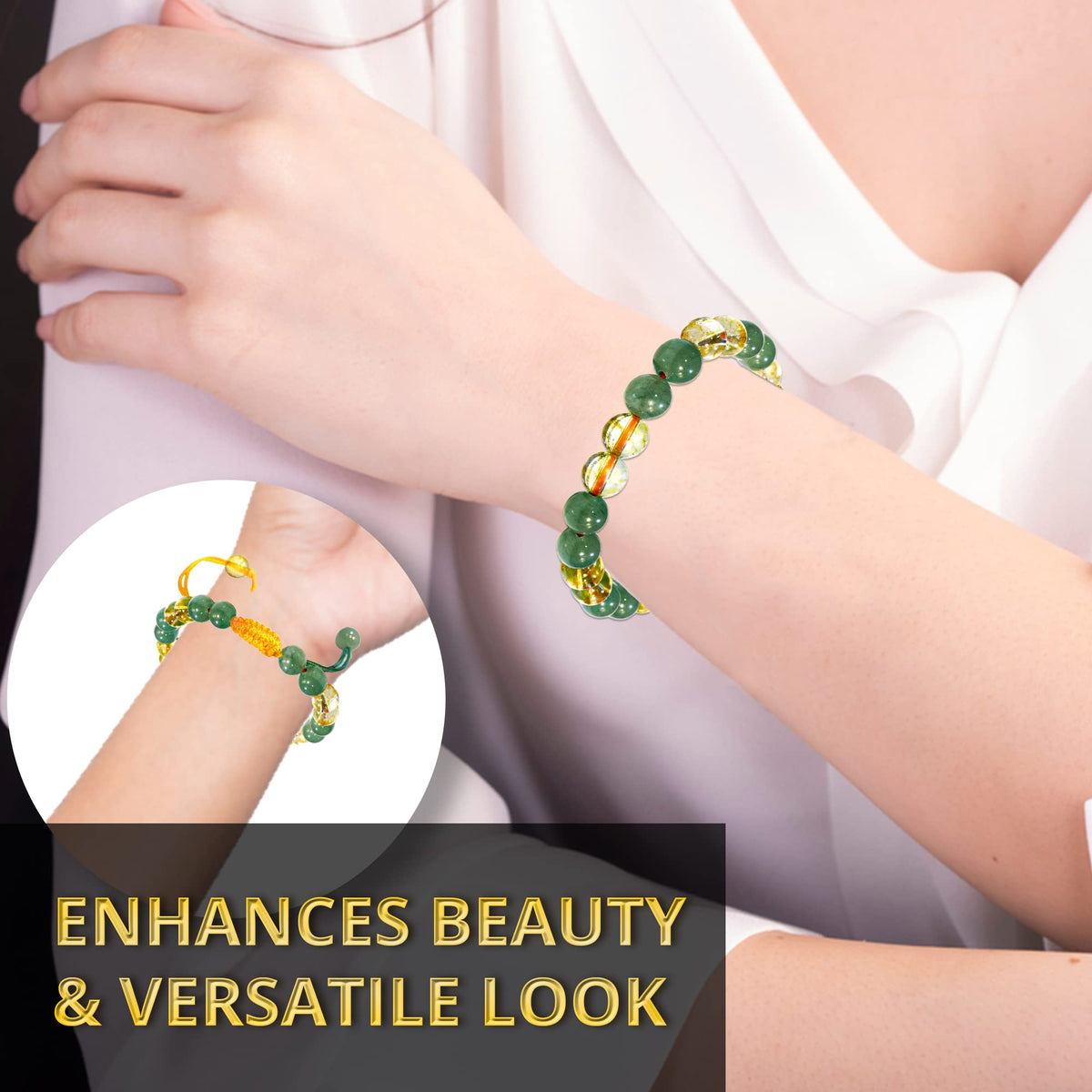 ANAYA AGATE Healing Crystal Bracelet – Chic Gemstone Bracelet for Men and Women – 8mm Round Bead Bracelets for Spiritual Healing, Protection, Positive Energy - Green Aventurine & Citrine