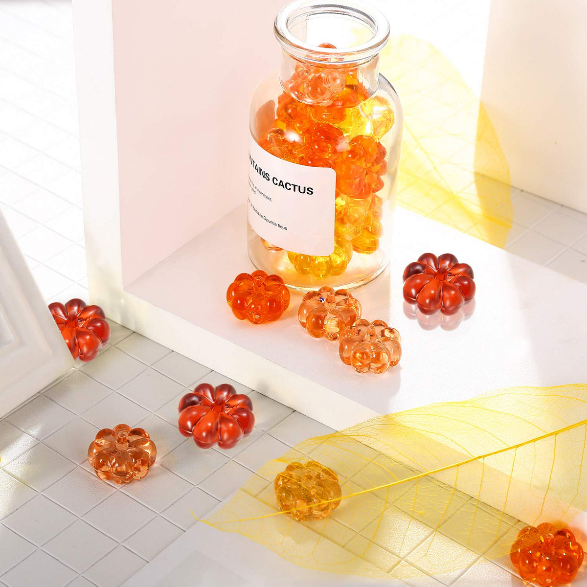 Tatuo 110 Pieces Mini Pumpkins Fall Decorations Acrylic Plastic Pumpkin Beads Ornaments Fall Vase Filler Table Scatters for Centerpieces Table Scatter Autumn Halloween Thanksgiving Harvest Festival