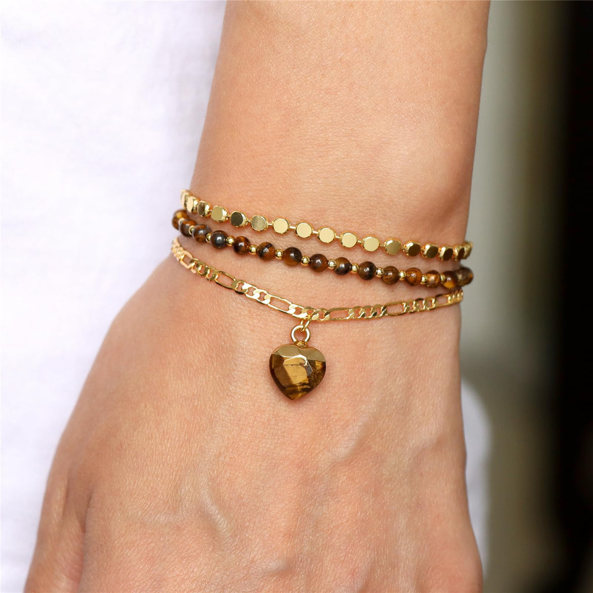 Raicegs Tigers Eye Bracelets Set Stone Bracelet for Women Layered Crystal 3mm Beads Bracelet Adjustable Bracelet for Women Dainty Bracelet