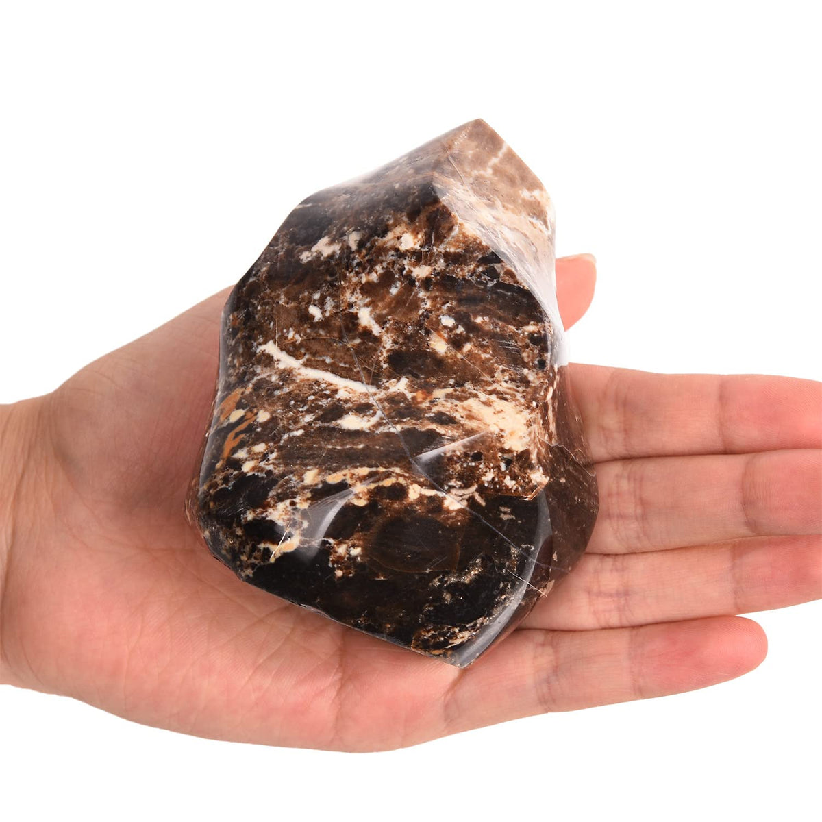 AMOYSTONE Black Opal Flame Shaped Stone Towers Large Healing Crystal Quartz Home Decor 0.6-1.0LBS