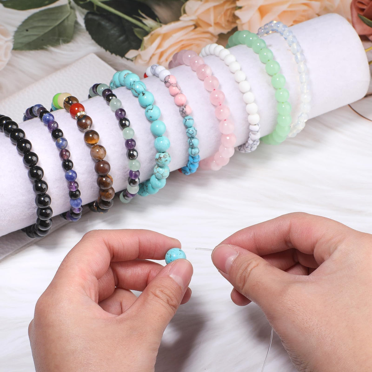 1080pcs 4mm Natural Round Stone Beads Gemstone Crystal Loose Beads Smooth Bead for Bracelet Necklace Earring Jewelry Making Kit