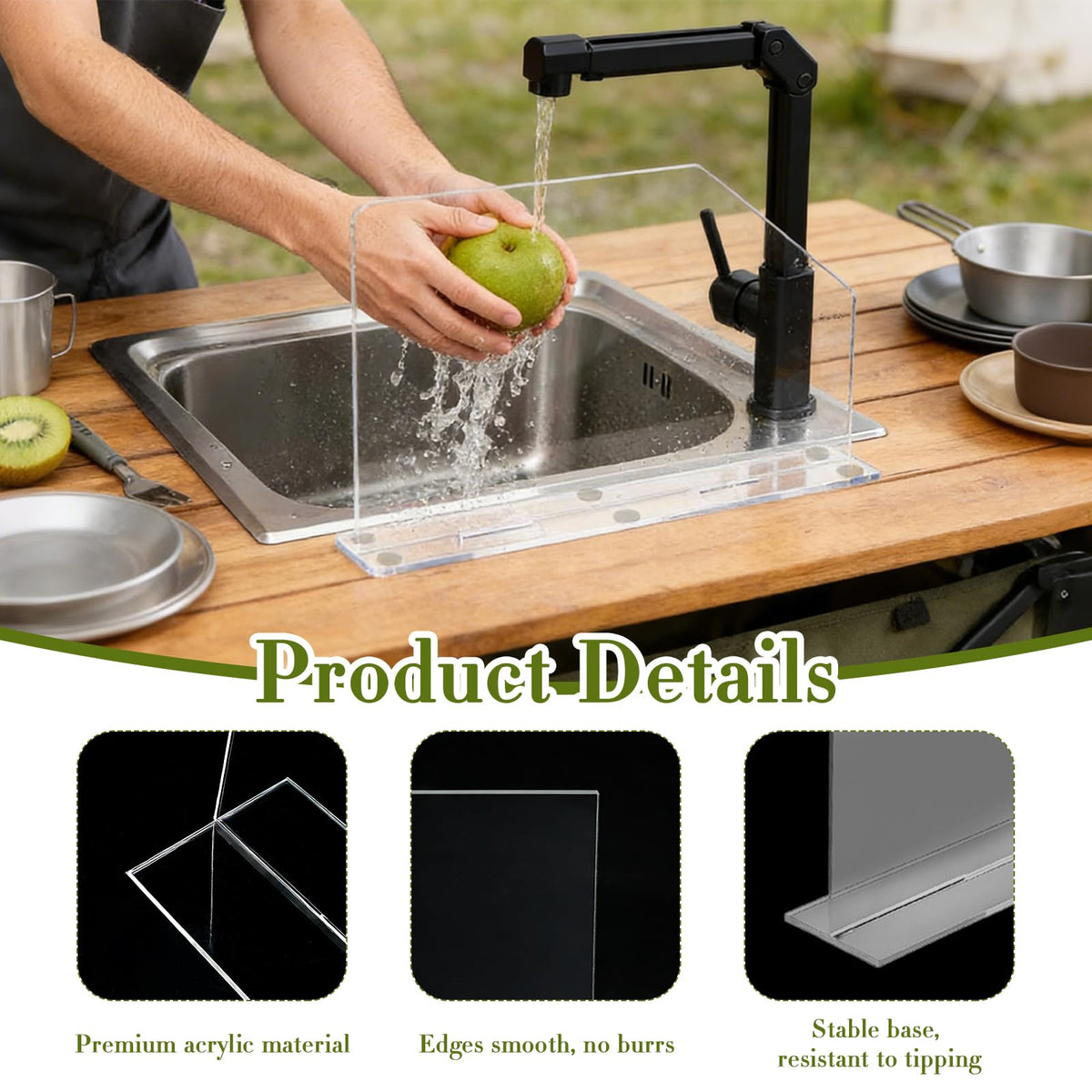 PEDOBALI 4 Pcs Acrylic Sink Splash Guard with Base 16.14 x 13.38 Inch Plate Countertop Partition Transparent Freestanding Panel Barrier for Hospitals Labs Home Kitchen Bathroom
