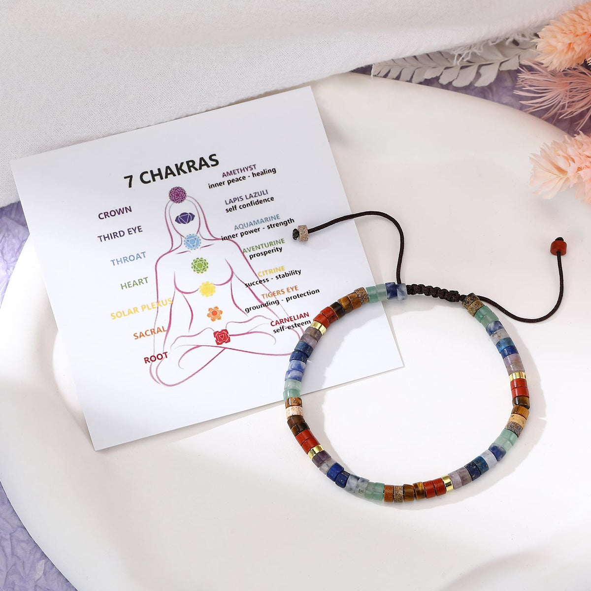 Chakra Bracelets for Women，Healing Natural Stone Bracelet 7 Chakras Healing Crystals Meditation Relax Anxiety Spiritual Jewelry for Calm Meditation Spiritual Bracelets for Women (seven color)