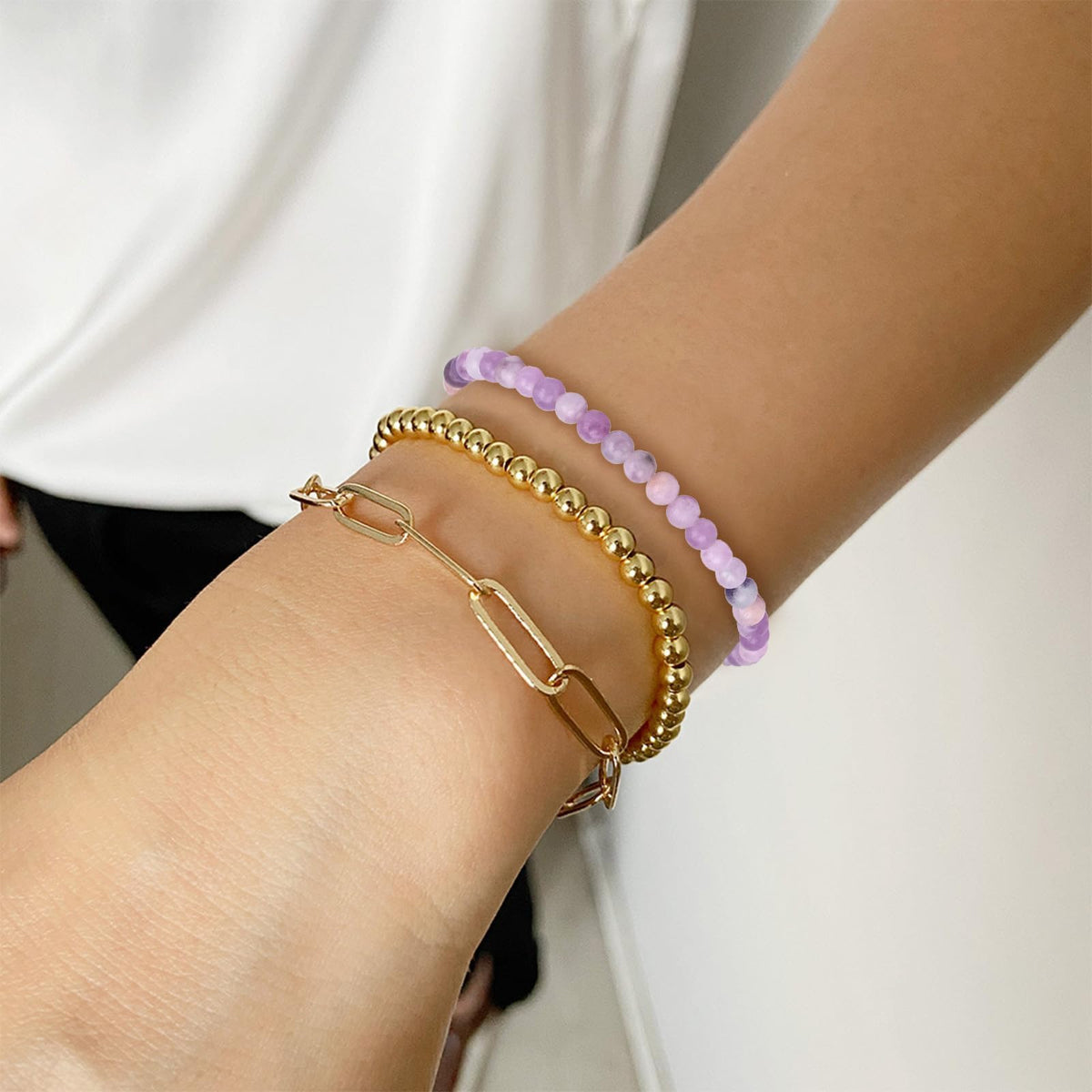 Harry and Henry Gold Beaded Bracelets for Women Gold Crystal Stackable Bracelets for Women Elegant Bead Bracelet Set Boho Jewelry Gift