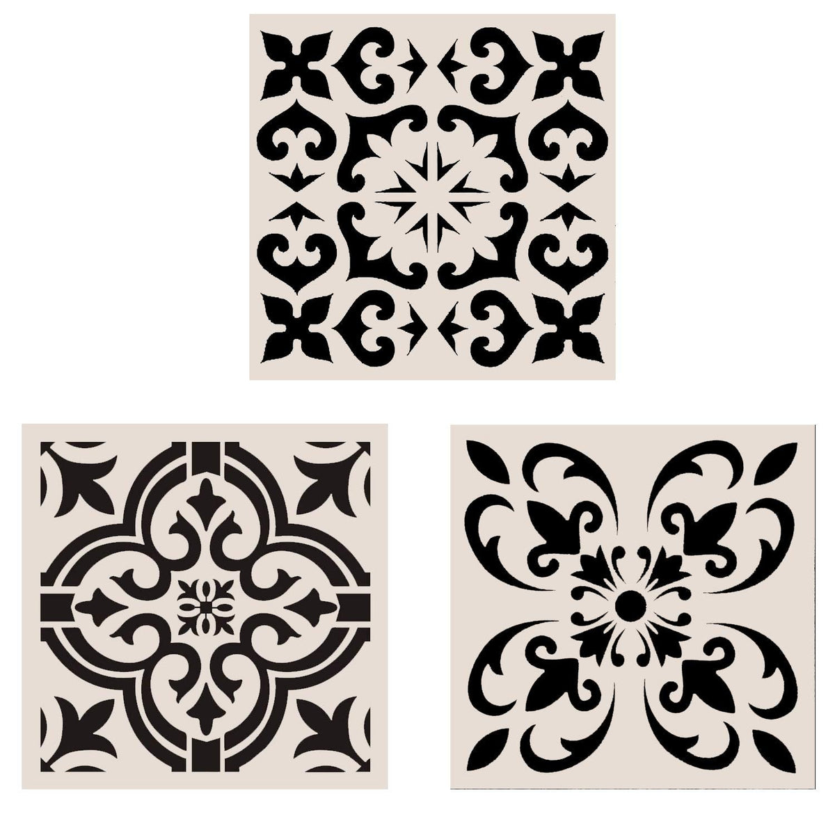 Lindin 3PCS Tile Stencil 12x12 Inch - Large Stencils Painting for Floor Wall Furniture Fabric Wood - Reusable Art Mandala Stencils Painting (Style 2)