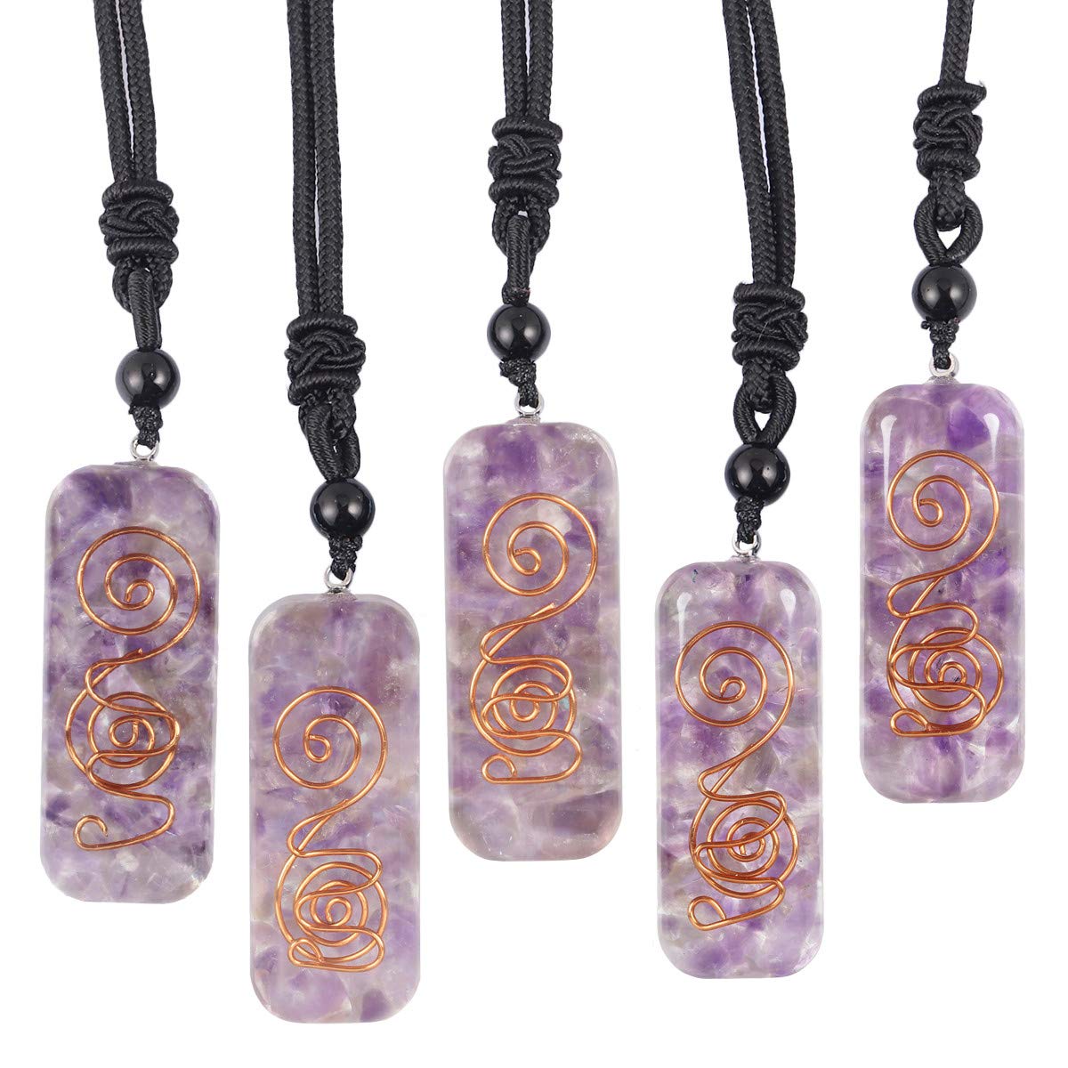 mookaitedecor Amethyst Crystal Healing Set of 3, Stone Orgone Pyramid & Stone Pendant & Bracelet Kits for Chakra Reiki Meditation Balancing