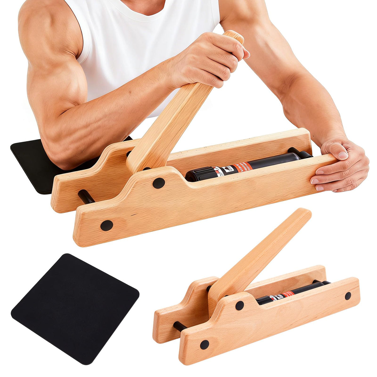 Fiwochic Portable Arm Wrestling Training Equipment Wooden Forearm Strengthener Hydraulic Arm Exerciser Adjustable Hydraulic Resistance (Levels 1–12) with Elbow Pads for Strength Training Home Gym