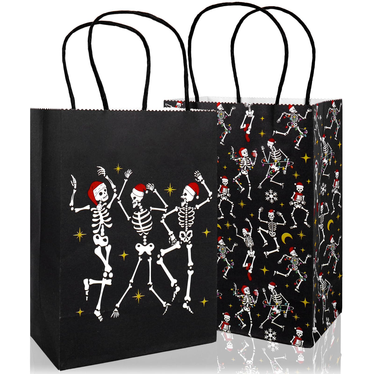JarThenaAMCS 24Pcs Gothic Christmas Gift Bags with Handles Black Dancing Skeleton Candy Goodie Bags for Xmas Gothic Party Favors Supplies