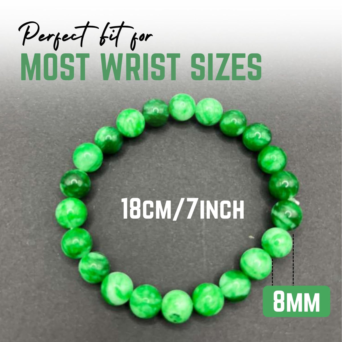 AKDNZ Jade Bracelet for Women & Men - Natural Green Jade Bracelet with 8mm Round Beads, Handmade Adjustable Healing Crystal Jewelry for Spiritual Balance, Luck, Wealth & Protection, Gift for Christmas