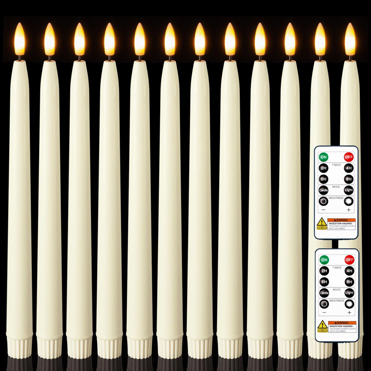 Homemory 11 inches Waxy Flameless Taper Candles with Remote Timer Dimmer, 12 Pcs Battery Operated Taper Candles with Flickering Flame, Ivory LED Candlesticks for Wedding, Christmas Indoor Decoration
