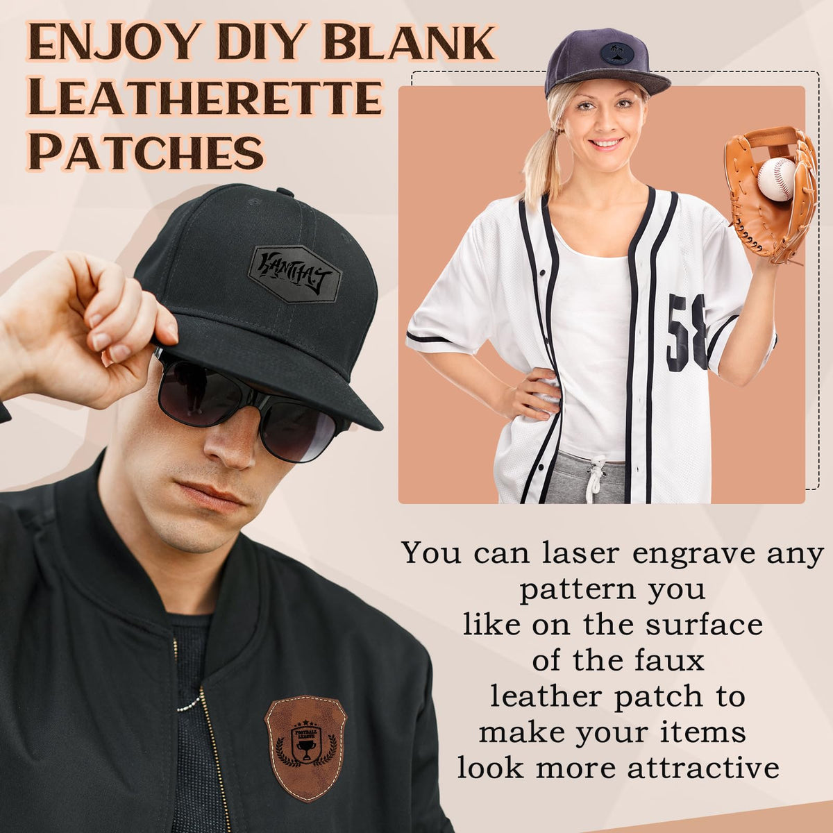 Yunlly 180 Pcs Rustic Leather Patches for Hats with Adhesive Heat Laser Engraving Blanks Patch Faux Leatherette Blank Patches for Embroidery Sew Clothing Jackets (Dark Gray, Yellow, Retro Color)