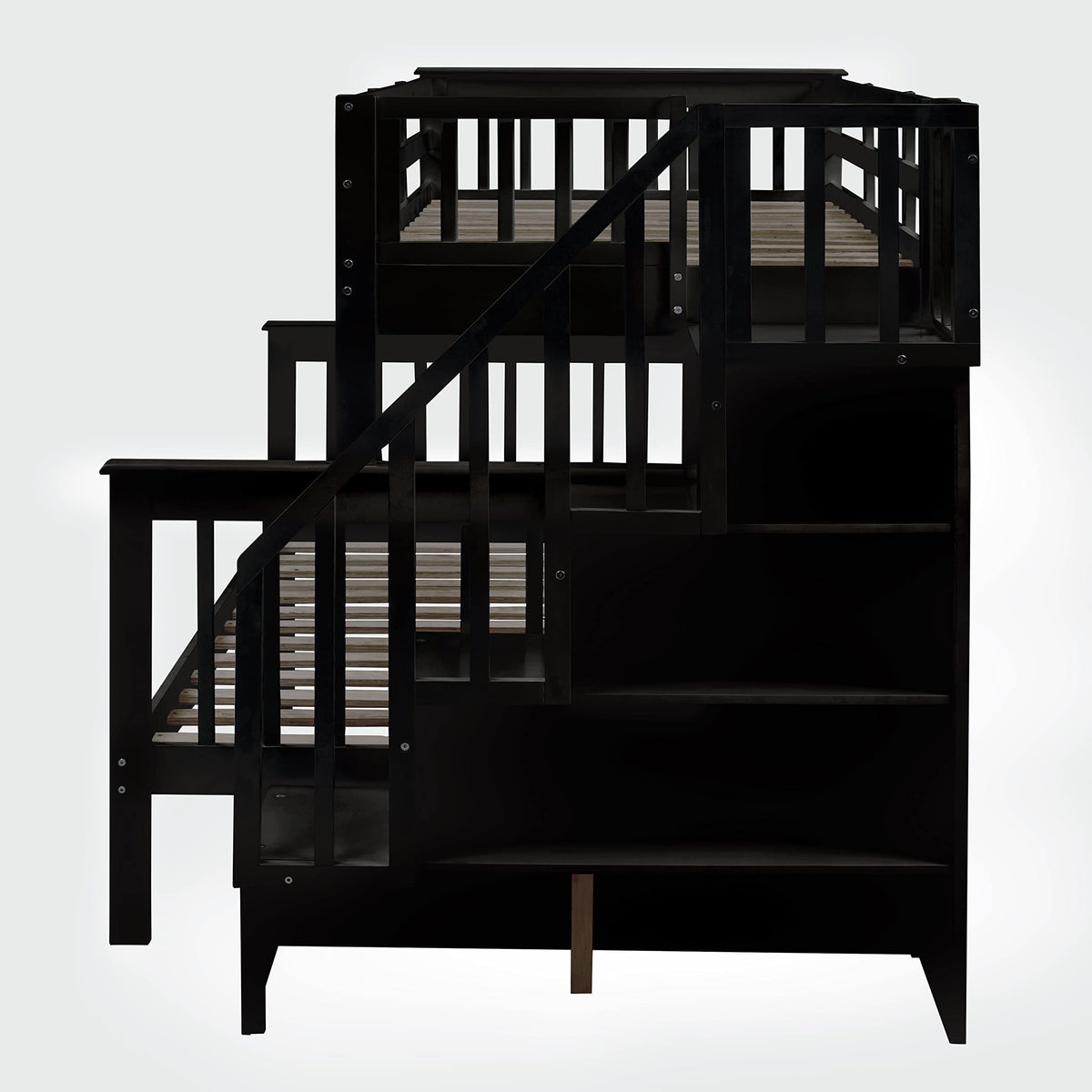 Merax Stairway Twin-Over-Full Bunk Bed with Twin Size Trundle, Storage and Guard Rail for Bedroom, Dorm, for Adults, Espresso