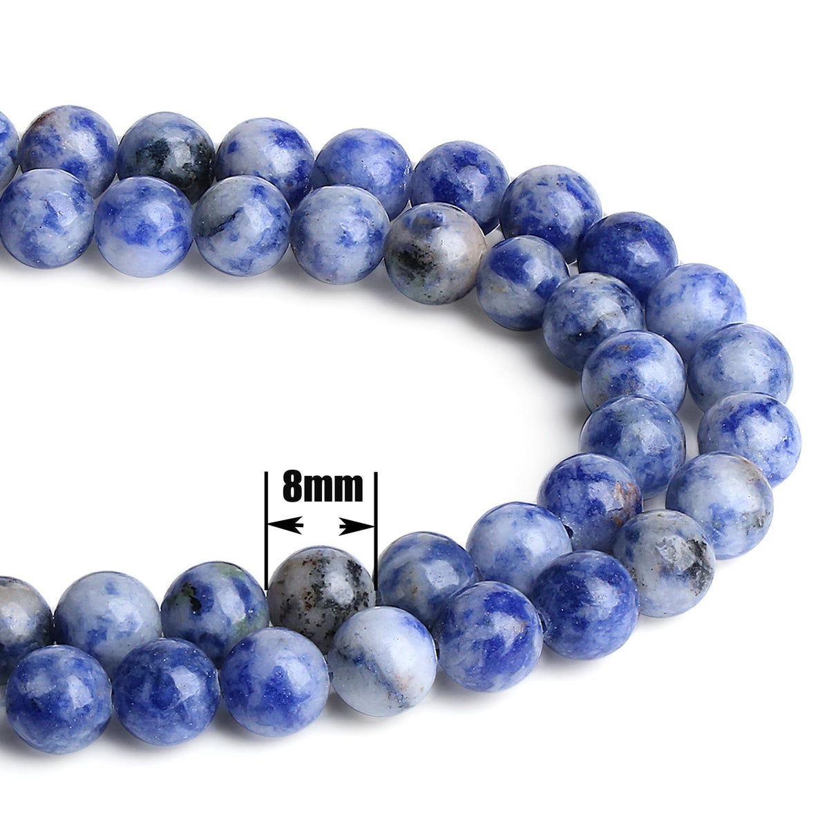 QINJIEJIE 100PCS Blue and White Sodalite Beads 8mm Natural Stone Beads Round Loose Gemstone Bead for Bracelet Beading Crystal Jewelry Making DIY Necklace Earrings 0.32"